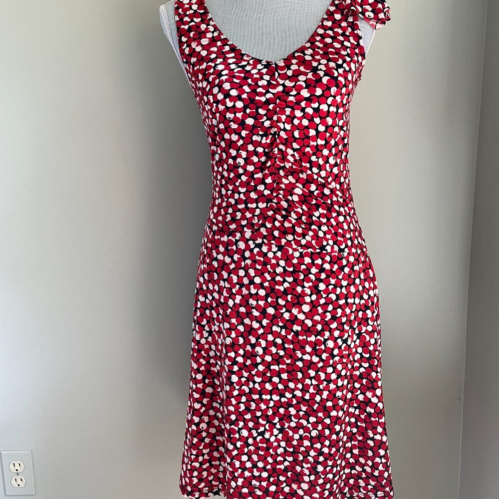 BCBG MAX AZRIA Summer SUndress ruched Italian Summer Red Print (tomatoes?) MED - Picture 5 of 6
